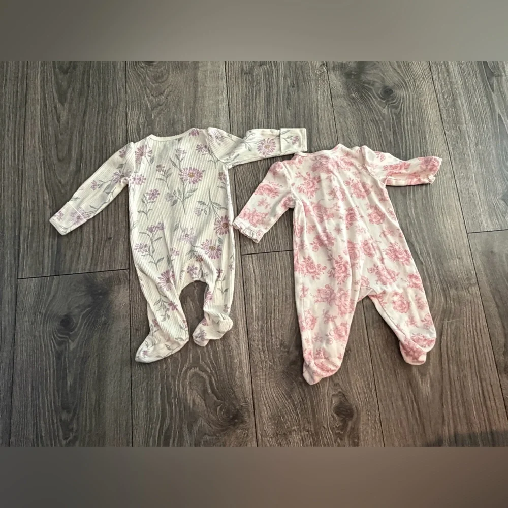 Little Me Pink & Purple Carter’s Floral 2 Pieces Set Size 3 M Zipper